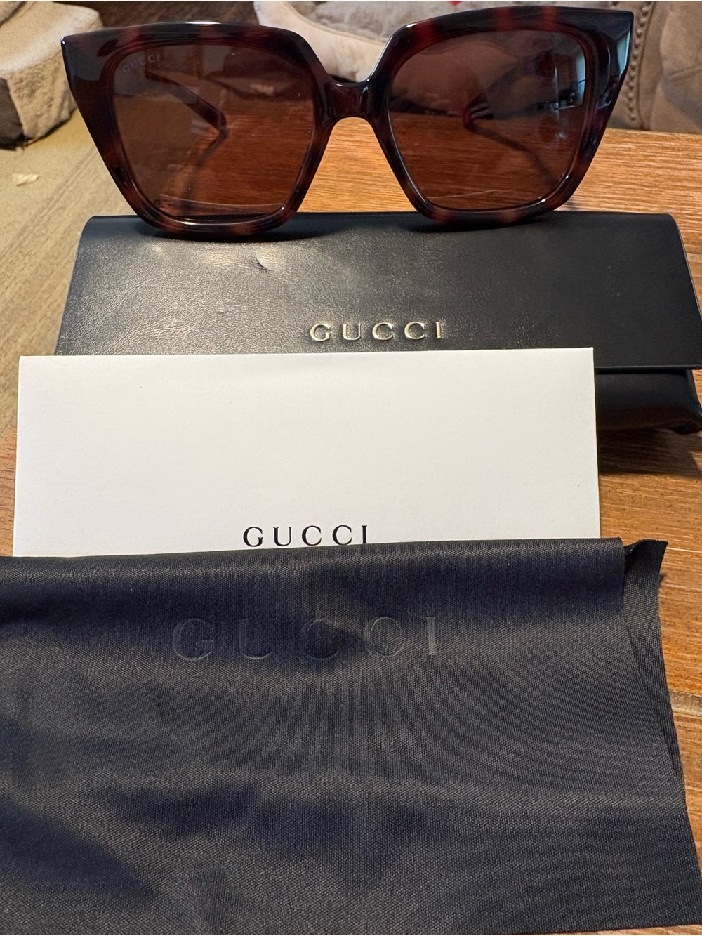 Gucci Brown Tortoiseshell Oversized Square Sunglasses